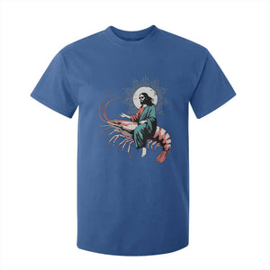 Funny Christian Prawn T Shirt For Kid Retro Jesus Riding A Shrimp Meme TS11 Royal Blue Print Your Wear