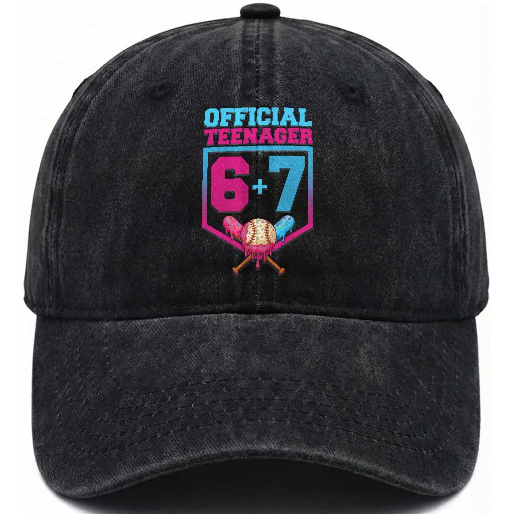 Funny 67 Baseball 13th Birthday Washed Cotton Baseball Cap Ice Cream Drip 13th Bday Official Teenager TS11 Print Your Wear