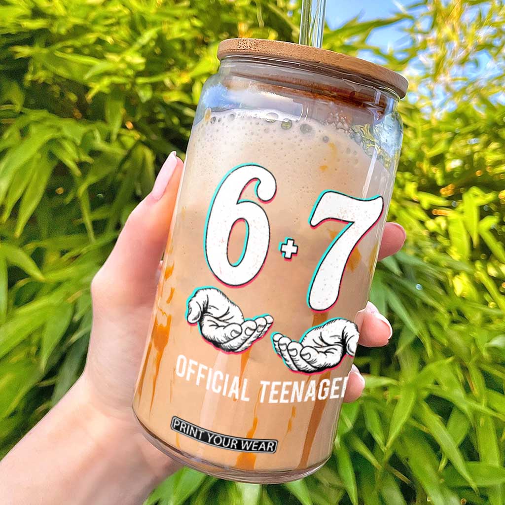 Funny 67 13th Birthday Glass Can 6 7 Thirteen Year Old Official Teenager Hands TS11 Black Print Your Wear