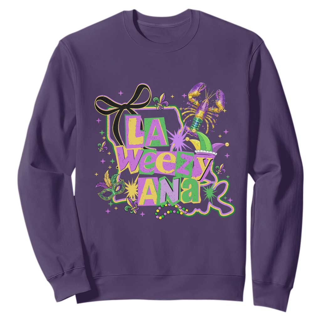 Funny Mardi Gras La Weezy Ana Sweatshirt New Orleans Festival Louisiana Map TS11 Purple Print Your Wear