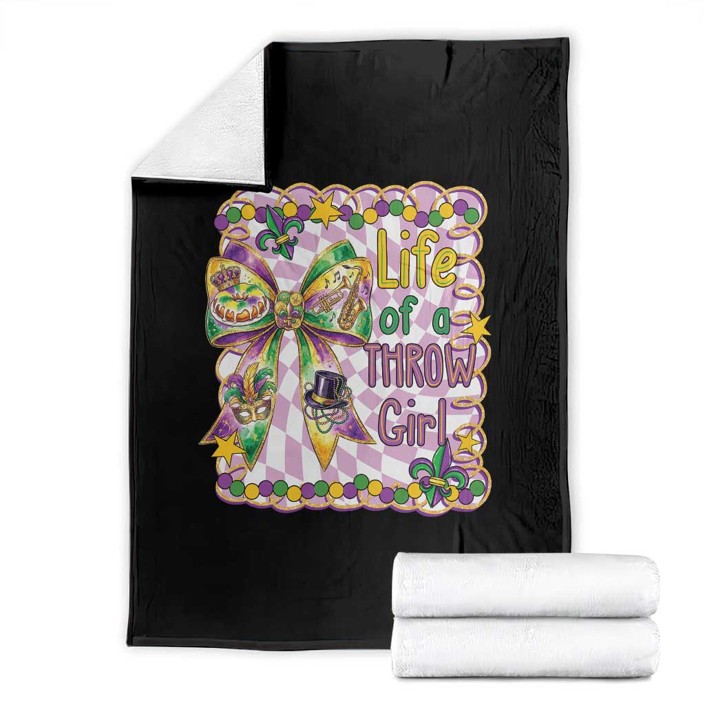 Funny Mardi Gras Throw Girl Life Throw Blanket Coquette Bow Carnival TS11 Black Print Your Wear