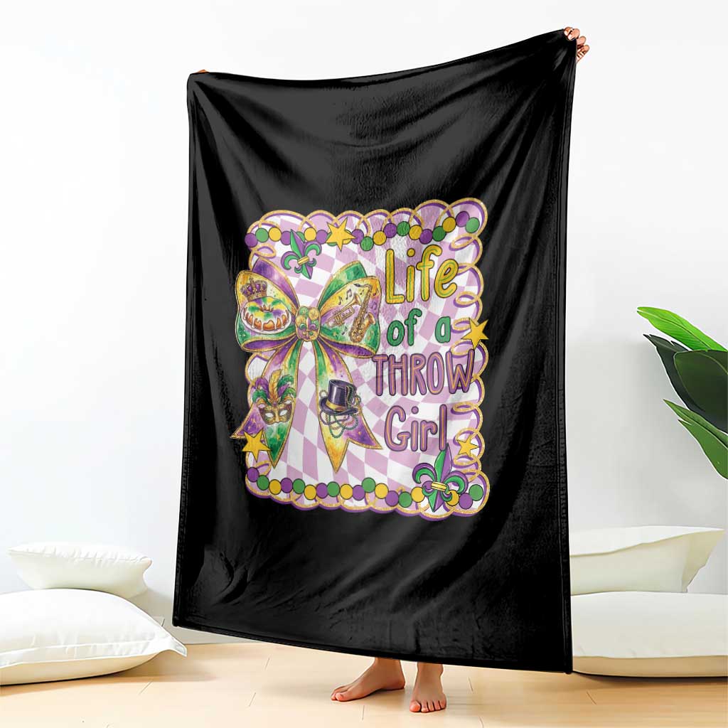 Funny Mardi Gras Throw Girl Life Throw Blanket Coquette Bow Carnival TS11 Print Your Wear