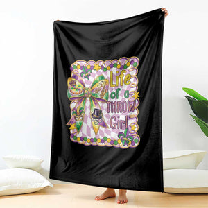 Funny Mardi Gras Throw Girl Life Throw Blanket Coquette Bow Carnival TS11 Print Your Wear
