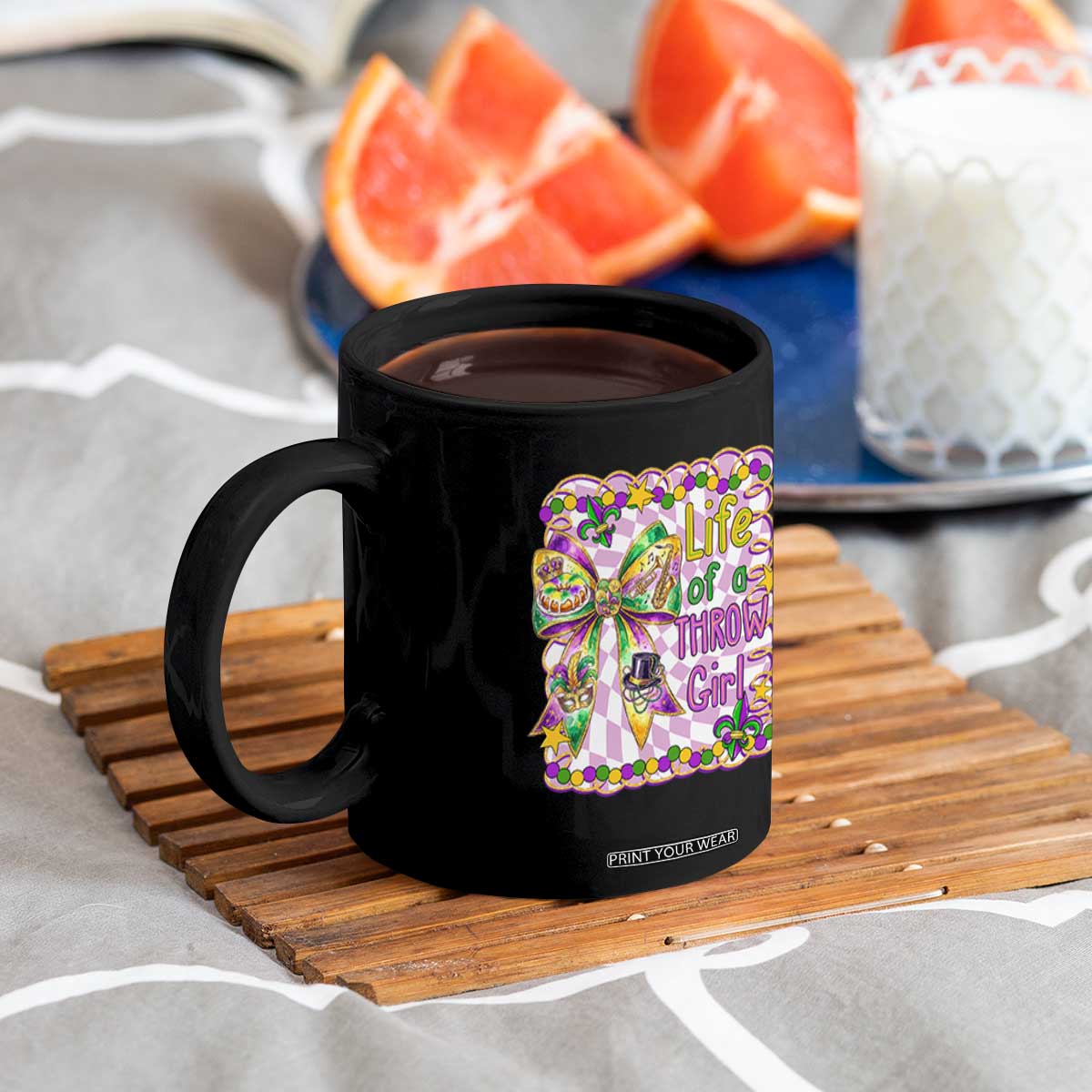 Funny Mardi Gras Throw Girl Life Coffee Mug Coquette Bow Carnival TS11 Print Your Wear