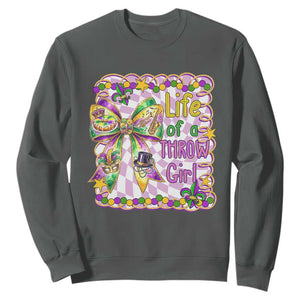Funny Mardi Gras Throw Girl Life Sweatshirt Coquette Bow Carnival TS11 Dark Heather Print Your Wear