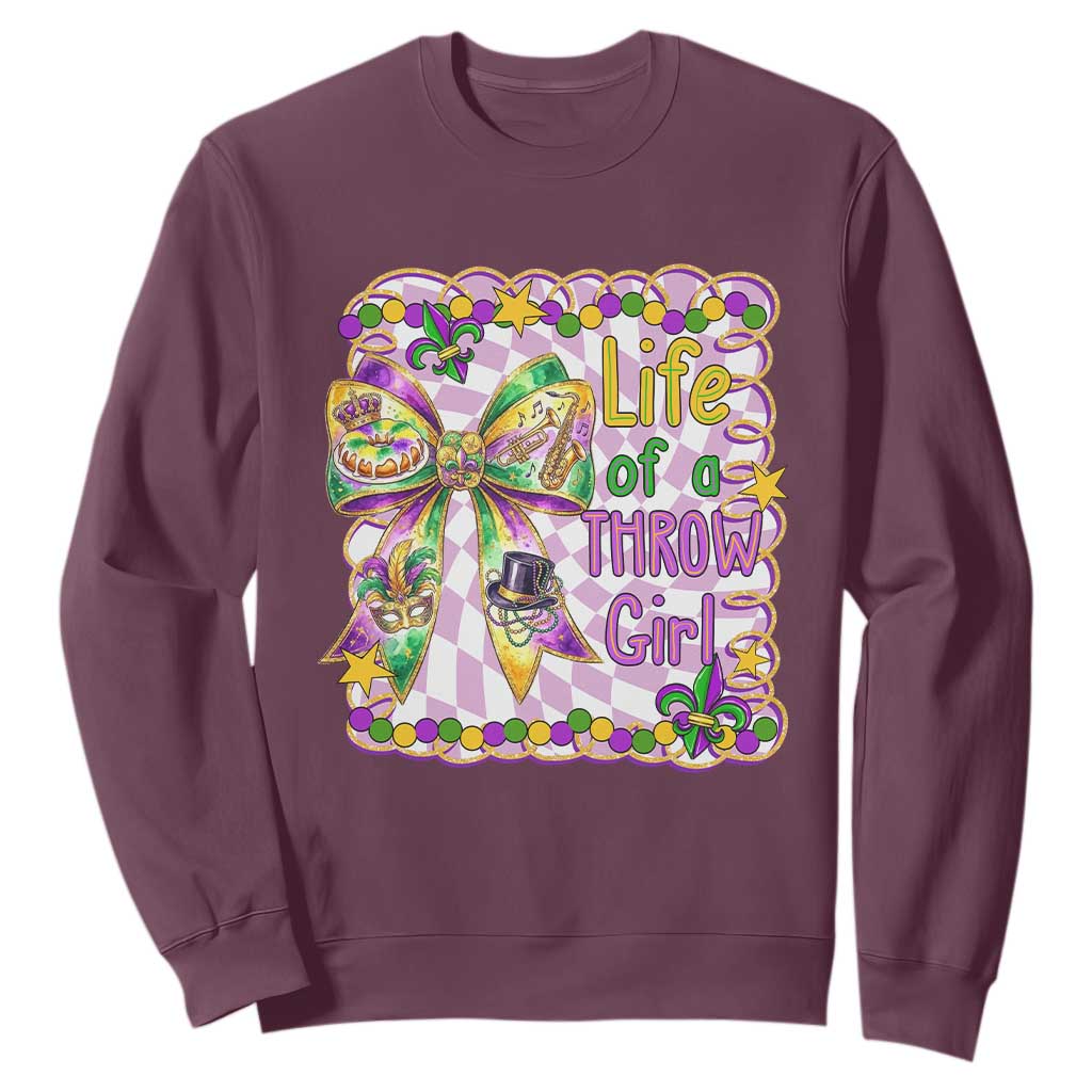 Funny Mardi Gras Throw Girl Life Sweatshirt Coquette Bow Carnival TS11 Maroon Print Your Wear