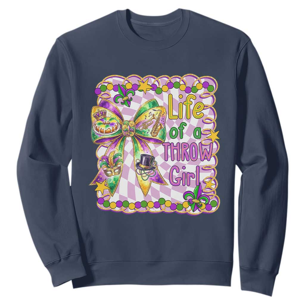 Funny Mardi Gras Throw Girl Life Sweatshirt Coquette Bow Carnival TS11 Navy Print Your Wear