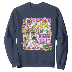 Funny Mardi Gras Throw Girl Life Sweatshirt Coquette Bow Carnival TS11 Navy Print Your Wear