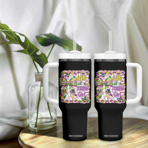 Funny Mardi Gras Throw Girl Life Tumbler With Handle Coquette Bow Carnival TS11 Print Your Wear