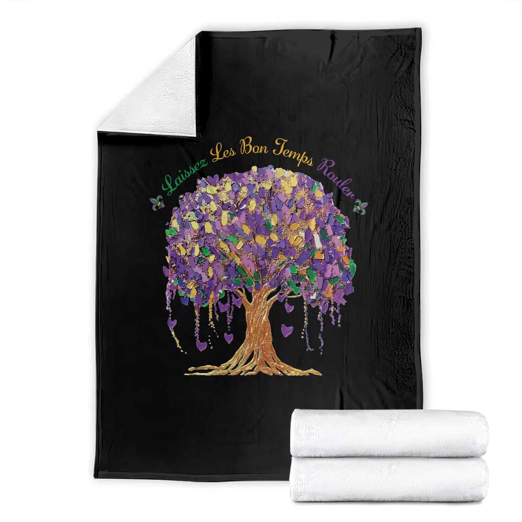 Mardi Gras Tree Brushstroke Graphic Throw Blanket Laissez Les Bon Temps Rouler TS11 Black Print Your Wear