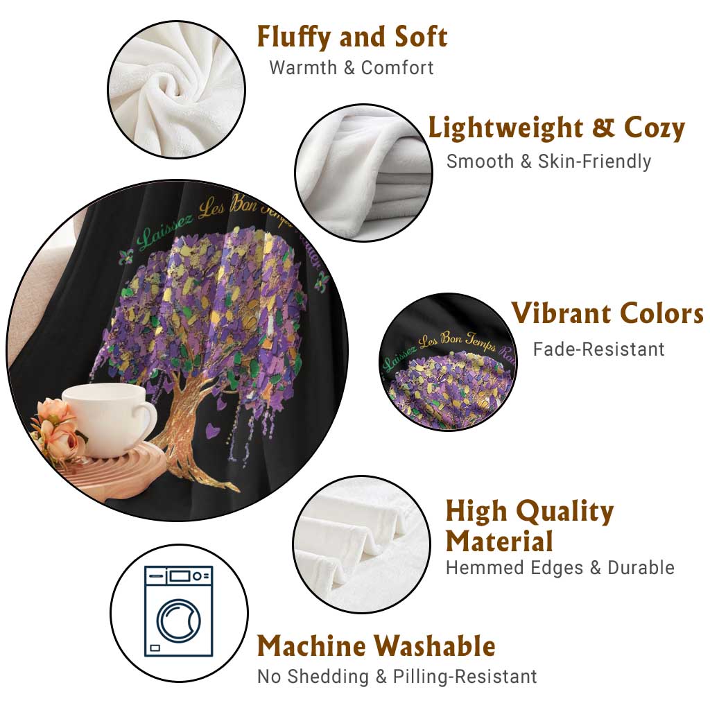 Mardi Gras Tree Brushstroke Graphic Throw Blanket Laissez Les Bon Temps Rouler TS11 Print Your Wear