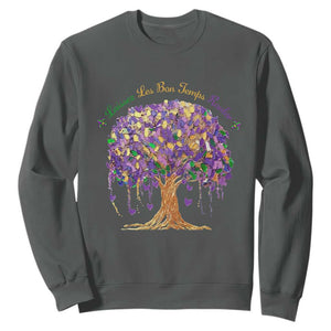 Mardi Gras Tree Brushstroke Graphic Sweatshirt Laissez Les Bon Temps Rouler TS11 Dark Heather Print Your Wear