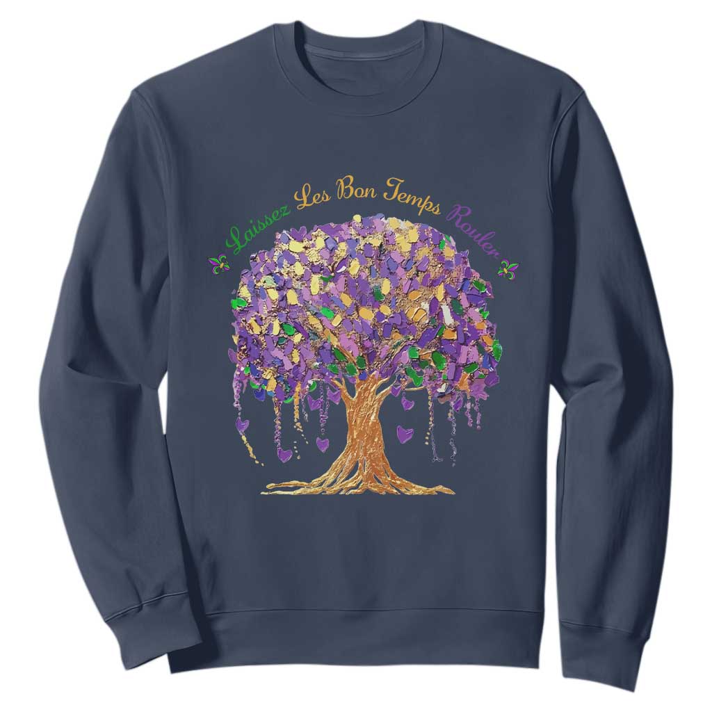Mardi Gras Tree Brushstroke Graphic Sweatshirt Laissez Les Bon Temps Rouler TS11 Navy Print Your Wear