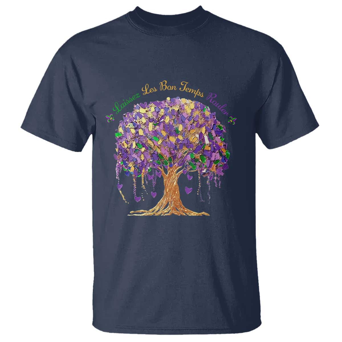Mardi Gras Tree Brushstroke Graphic T Shirt Laissez Les Bon Temps Rouler TS11 Navy Print Your Wear