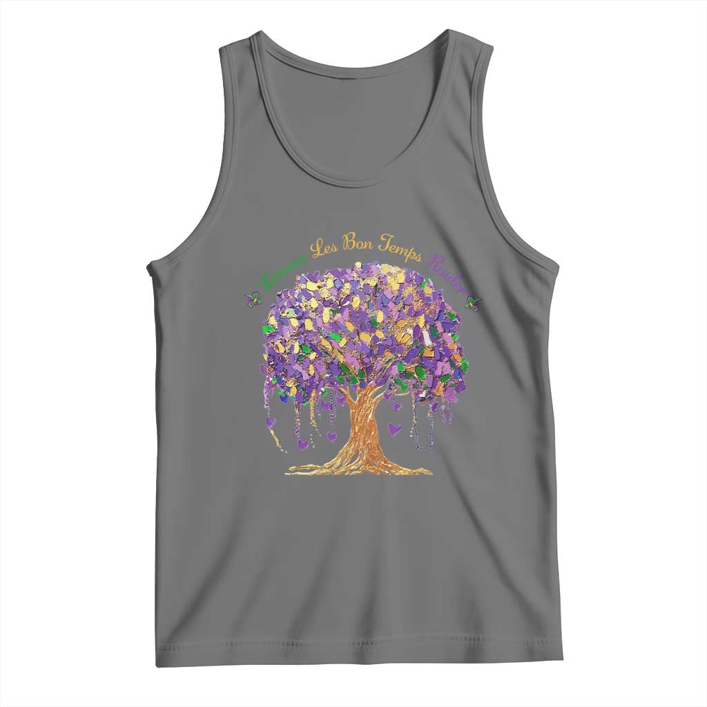 Mardi Gras Tree Brushstroke Graphic Tank Top Laissez Les Bon Temps Rouler TS11 Black Heather Print Your Wear