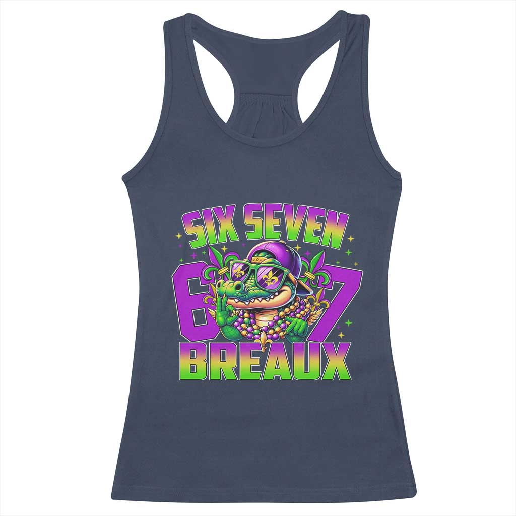 Mardi Gras Six Seven Breaux Racerback Tank Top Funny Mardigator Alligator 6 7 Meme TS11 Navy Print Your Wear