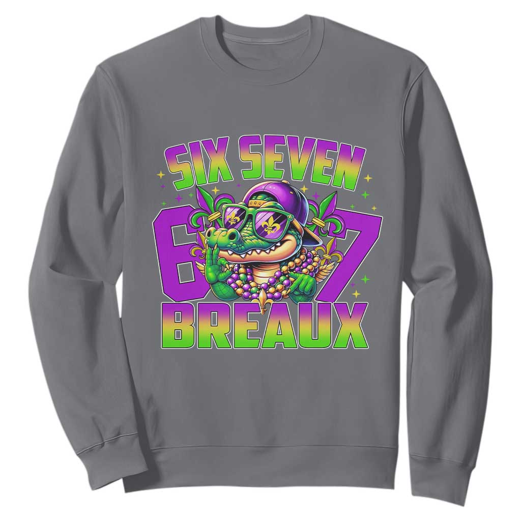 Mardi Gras Six Seven Breaux Sweatshirt Funny Mardigator Alligator 6 7 Meme TS11 Charcoal Print Your Wear