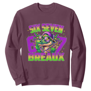Mardi Gras Six Seven Breaux Sweatshirt Funny Mardigator Alligator 6 7 Meme TS11 Maroon Print Your Wear