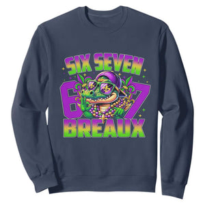 Mardi Gras Six Seven Breaux Sweatshirt Funny Mardigator Alligator 6 7 Meme TS11 Navy Print Your Wear