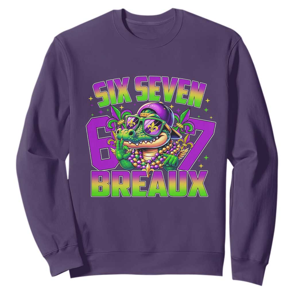 Mardi Gras Six Seven Breaux Sweatshirt Funny Mardigator Alligator 6 7 Meme TS11 Purple Print Your Wear