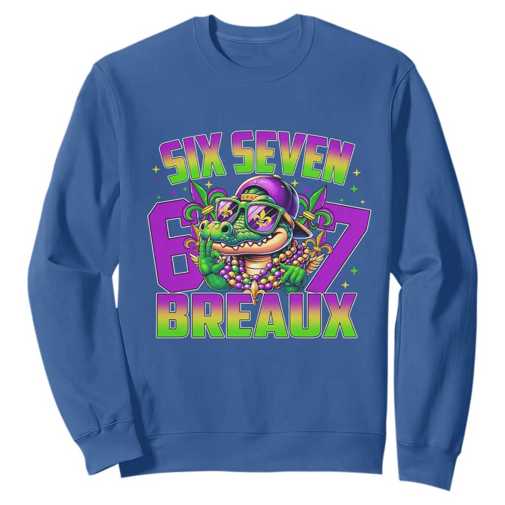 Mardi Gras Six Seven Breaux Sweatshirt Funny Mardigator Alligator 6 7 Meme TS11 Royal Blue Print Your Wear