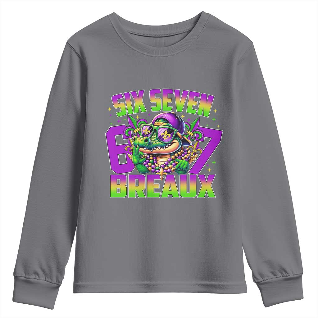 Mardi Gras Six Seven Breaux Youth Sweatshirt Funny Mardigator Alligator 6 7 Meme TS11 Charcoal Print Your Wear