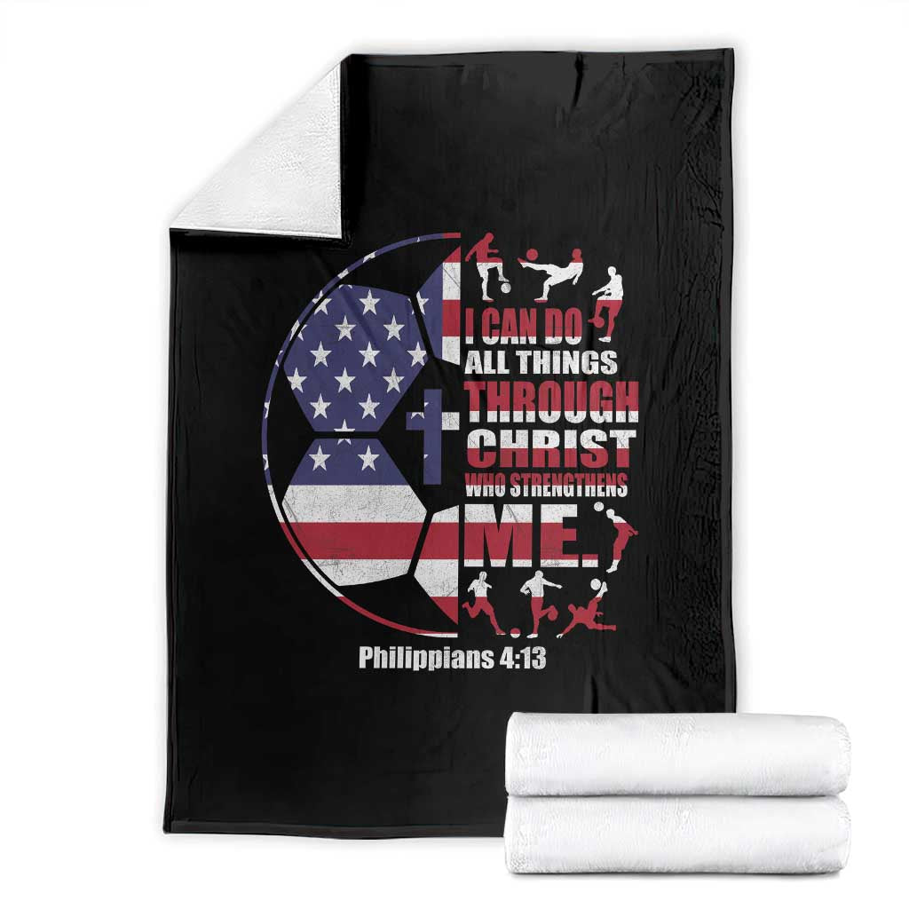 Christian Soccer Throw Blanket I Can Do All Things Through Christ Who Strengthens Me TS11 Black Print Your Wear