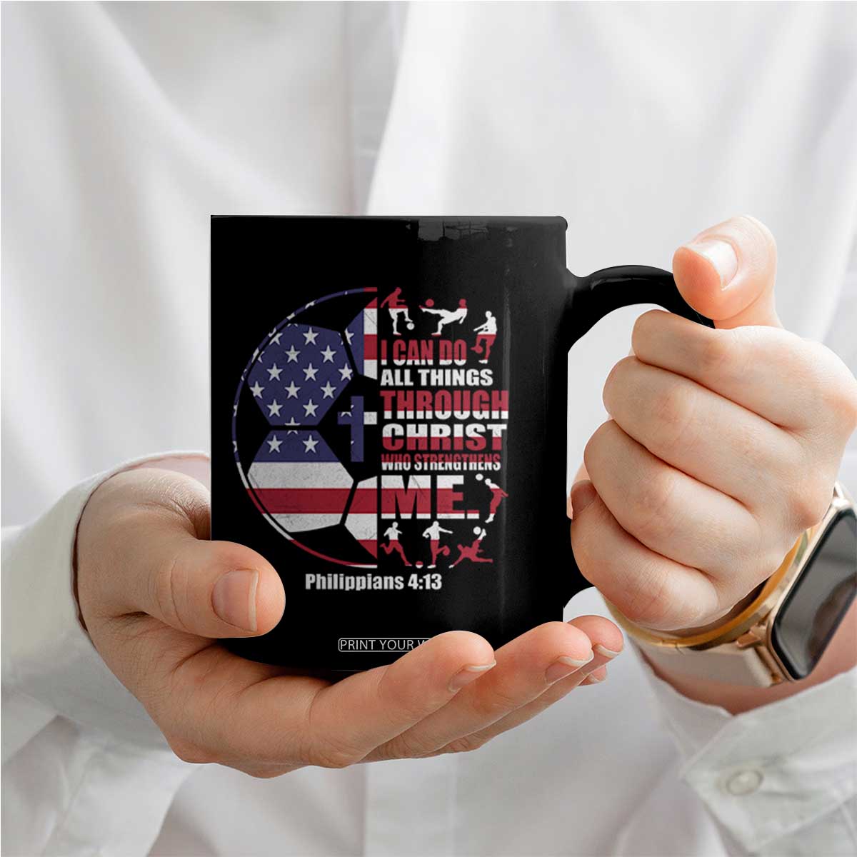 Christian Soccer Coffee Mug I Can Do All Things Through Christ Who Strengthens Me TS11 Print Your Wear