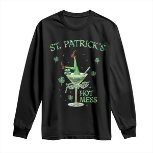 Funny St Patrick's Favorite Hot Mess Long Sleeve Shirt Drunk Leprechaun Cocktail TS11 Black Print Your Wear