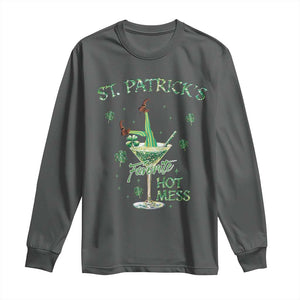 Funny St Patrick's Favorite Hot Mess Long Sleeve Shirt Drunk Leprechaun Cocktail TS11 Dark Heather Print Your Wear