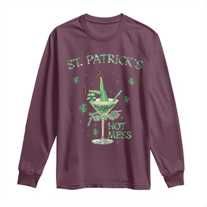 Funny St Patrick's Favorite Hot Mess Long Sleeve Shirt Drunk Leprechaun Cocktail TS11 Maroon Print Your Wear