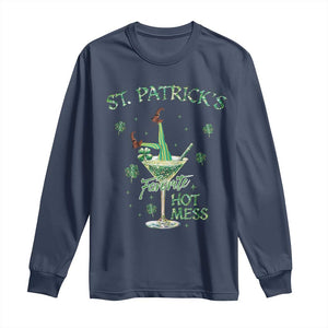 Funny St Patrick's Favorite Hot Mess Long Sleeve Shirt Drunk Leprechaun Cocktail TS11 Navy Print Your Wear