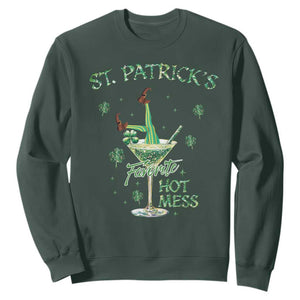 Funny St Patrick's Favorite Hot Mess Sweatshirt Drunk Leprechaun Cocktail TS11 Dark Forest Green Print Your Wear