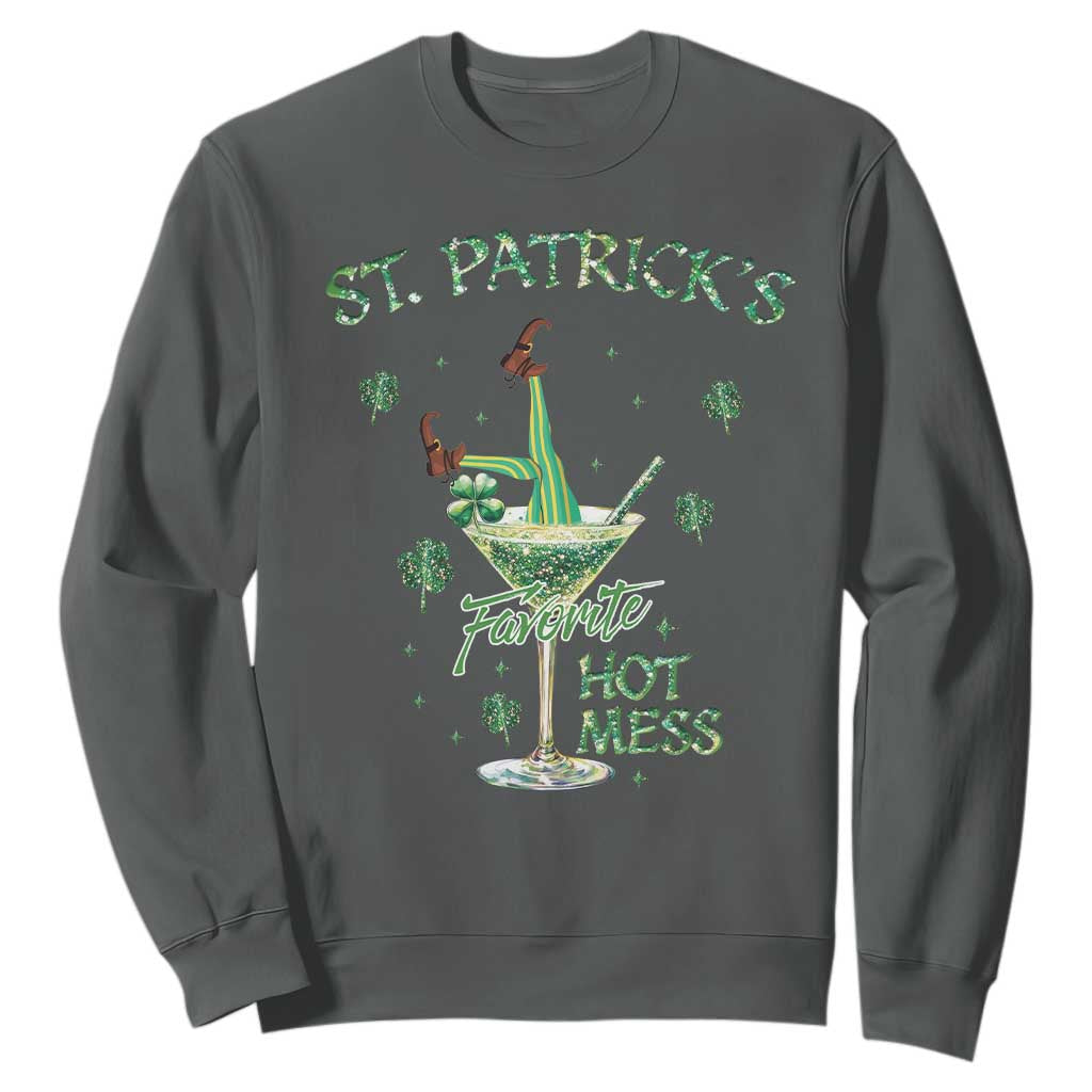 Funny St Patrick's Favorite Hot Mess Sweatshirt Drunk Leprechaun Cocktail TS11 Dark Heather Print Your Wear