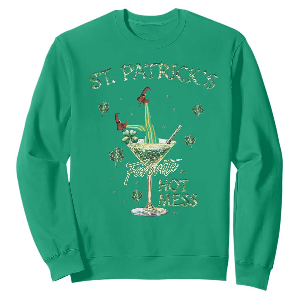 Funny St Patrick's Favorite Hot Mess Sweatshirt Drunk Leprechaun Cocktail TS11 Irish Green Print Your Wear