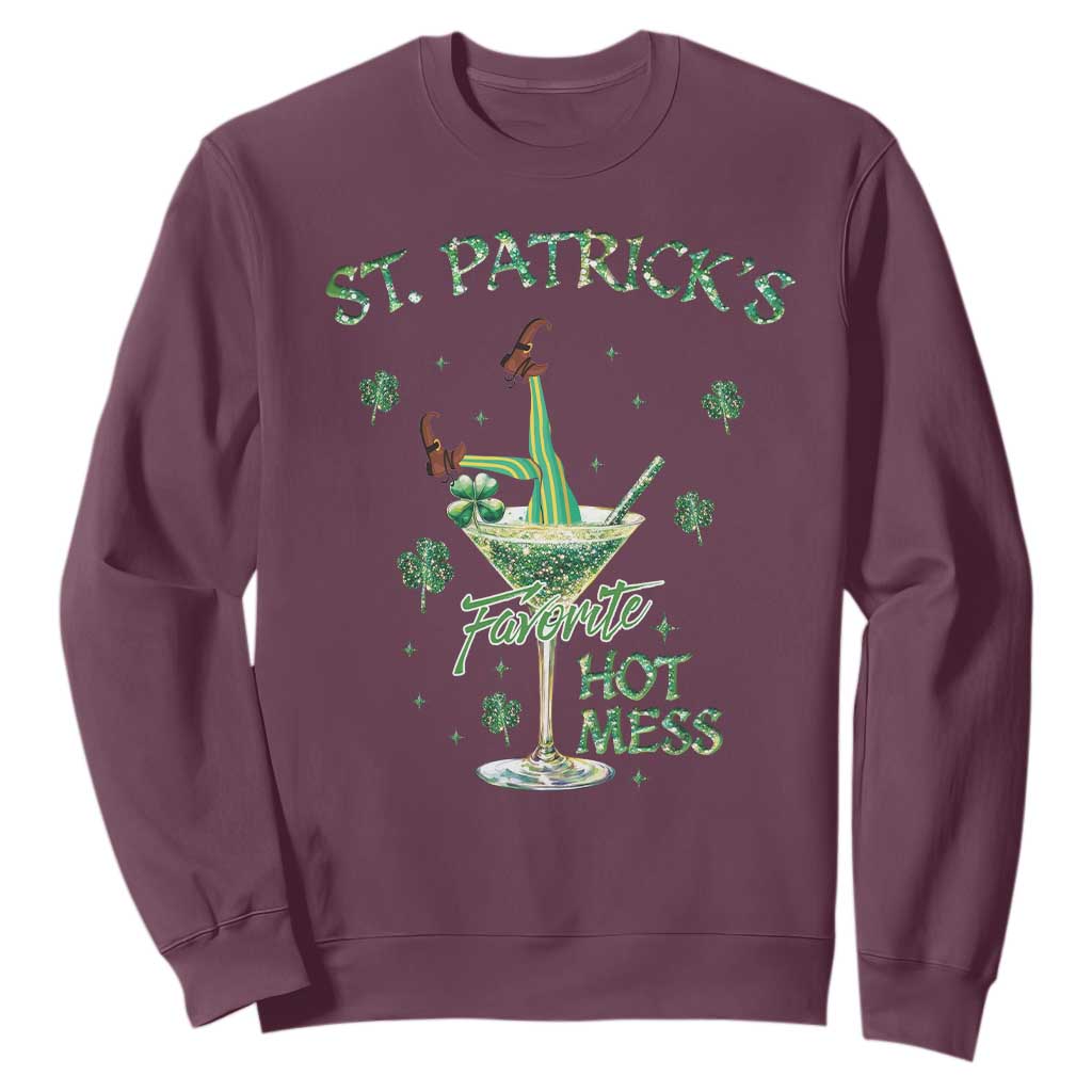 Funny St Patrick's Favorite Hot Mess Sweatshirt Drunk Leprechaun Cocktail TS11 Maroon Print Your Wear