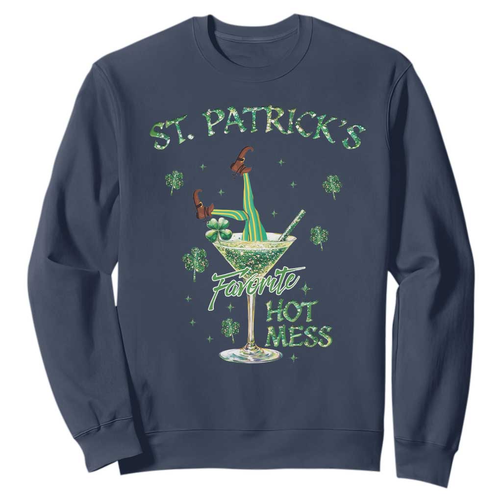 Funny St Patrick's Favorite Hot Mess Sweatshirt Drunk Leprechaun Cocktail TS11 Navy Print Your Wear