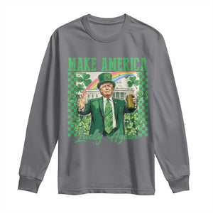 Funny Trump St Patrick's Day Make America Lucky Again Long Sleeve Shirt Shamrock White House TS11 Charcoal Print Your Wear