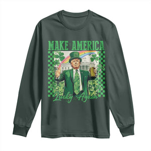 Funny Trump St Patrick's Day Make America Lucky Again Long Sleeve Shirt Shamrock White House TS11 Dark Forest Green Print Your Wear