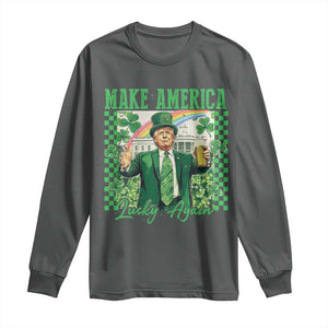 Funny Trump St Patrick's Day Make America Lucky Again Long Sleeve Shirt Shamrock White House TS11 Dark Heather Print Your Wear