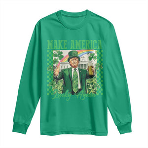 Funny Trump St Patrick's Day Make America Lucky Again Long Sleeve Shirt Shamrock White House TS11 Irish Green Print Your Wear