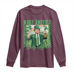 Funny Trump St Patrick's Day Make America Lucky Again Long Sleeve Shirt Shamrock White House TS11 Maroon Print Your Wear