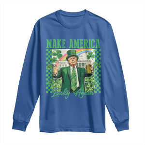 Funny Trump St Patrick's Day Make America Lucky Again Long Sleeve Shirt Shamrock White House TS11 Royal Blue Print Your Wear