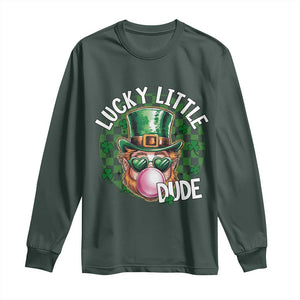 Funny St Patrick's Day Lucky Little Dude Long Sleeve Shirt Cute Leprechaun Shamrock TS11 Dark Forest Green Print Your Wear