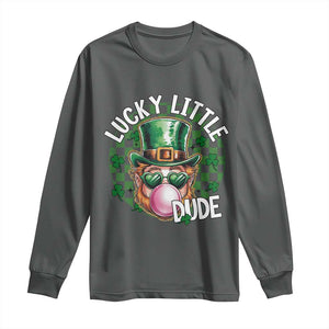 Funny St Patrick's Day Lucky Little Dude Long Sleeve Shirt Cute Leprechaun Shamrock TS11 Dark Heather Print Your Wear