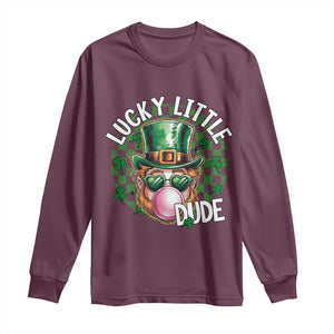 Funny St Patrick's Day Lucky Little Dude Long Sleeve Shirt Cute Leprechaun Shamrock TS11 Maroon Print Your Wear