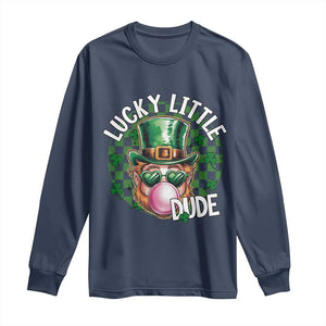 Funny St Patrick's Day Lucky Little Dude Long Sleeve Shirt Cute Leprechaun Shamrock TS11 Navy Print Your Wear