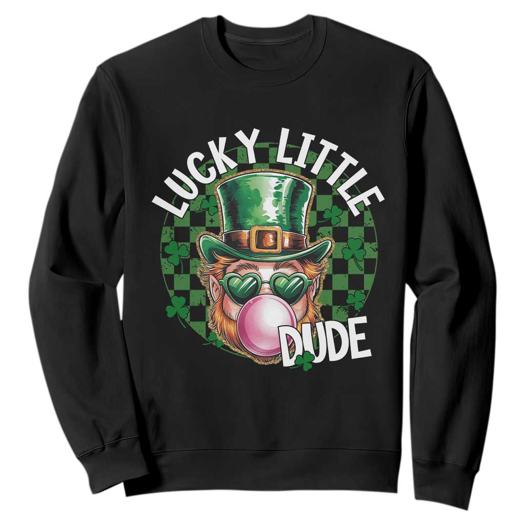 Funny St Patrick's Day Lucky Little Dude Sweatshirt Cute Leprechaun Shamrock TS11 Black Print Your Wear