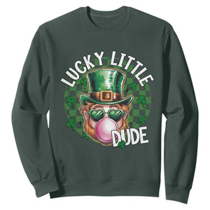 Funny St Patrick's Day Lucky Little Dude Sweatshirt Cute Leprechaun Shamrock TS11 Dark Forest Green Print Your Wear