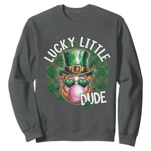 Funny St Patrick's Day Lucky Little Dude Sweatshirt Cute Leprechaun Shamrock TS11 Dark Heather Print Your Wear